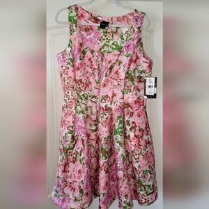 Maison Tara Floral Mini Dress in Pink and Green